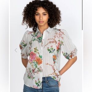 Johnny Was Floral Button Down Shirt - White and Multicolor